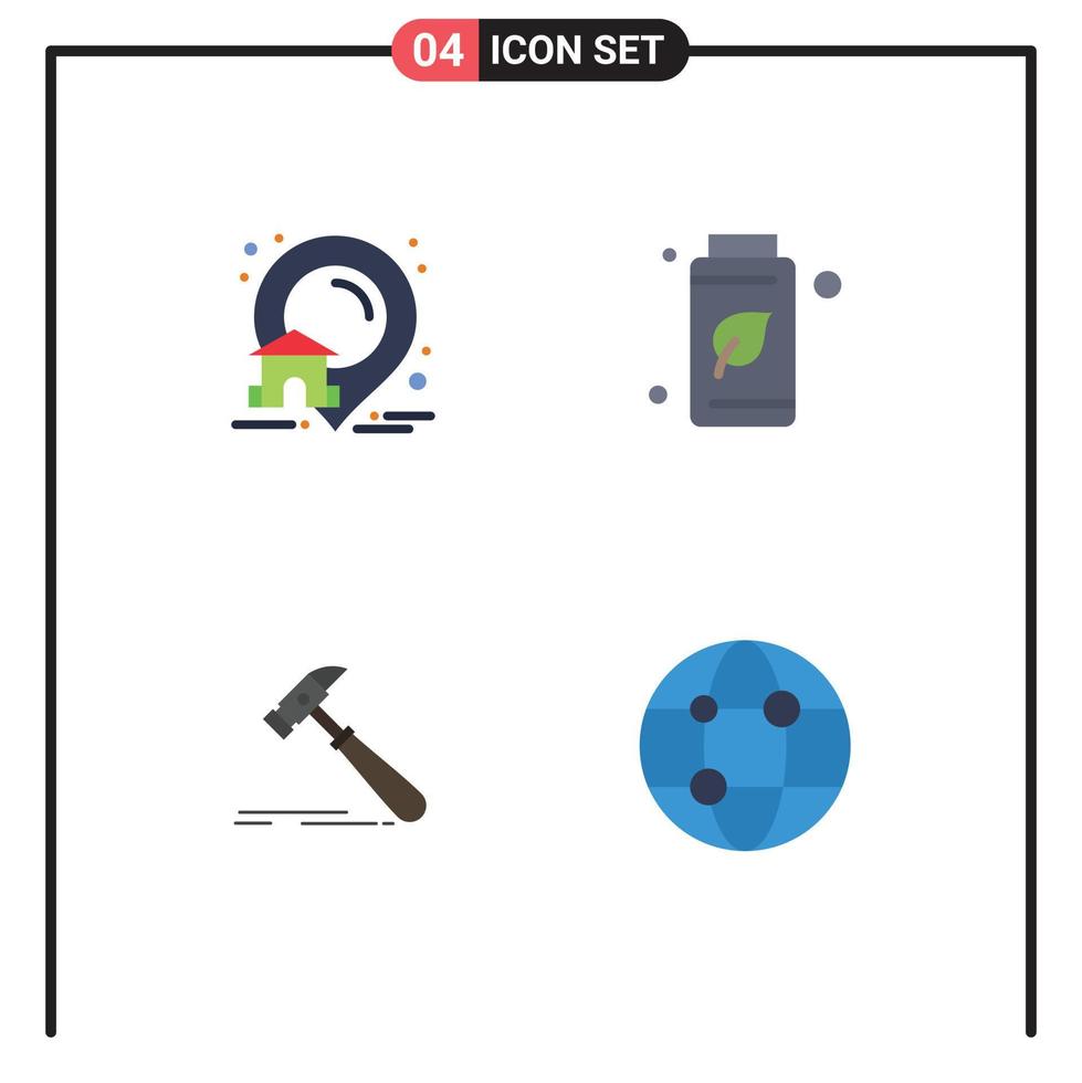 Modern Set of 4 Flat Icons and symbols such as estate construction real tree strong Editable Vector Design Elements