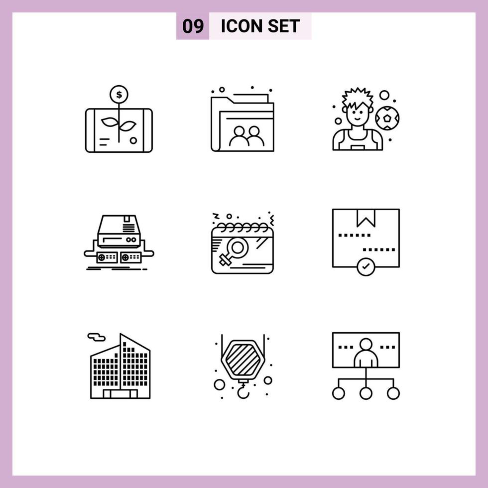 Group of 9 Modern Outlines Set for calendar pad folder gaming console Editable Vector Design Elements