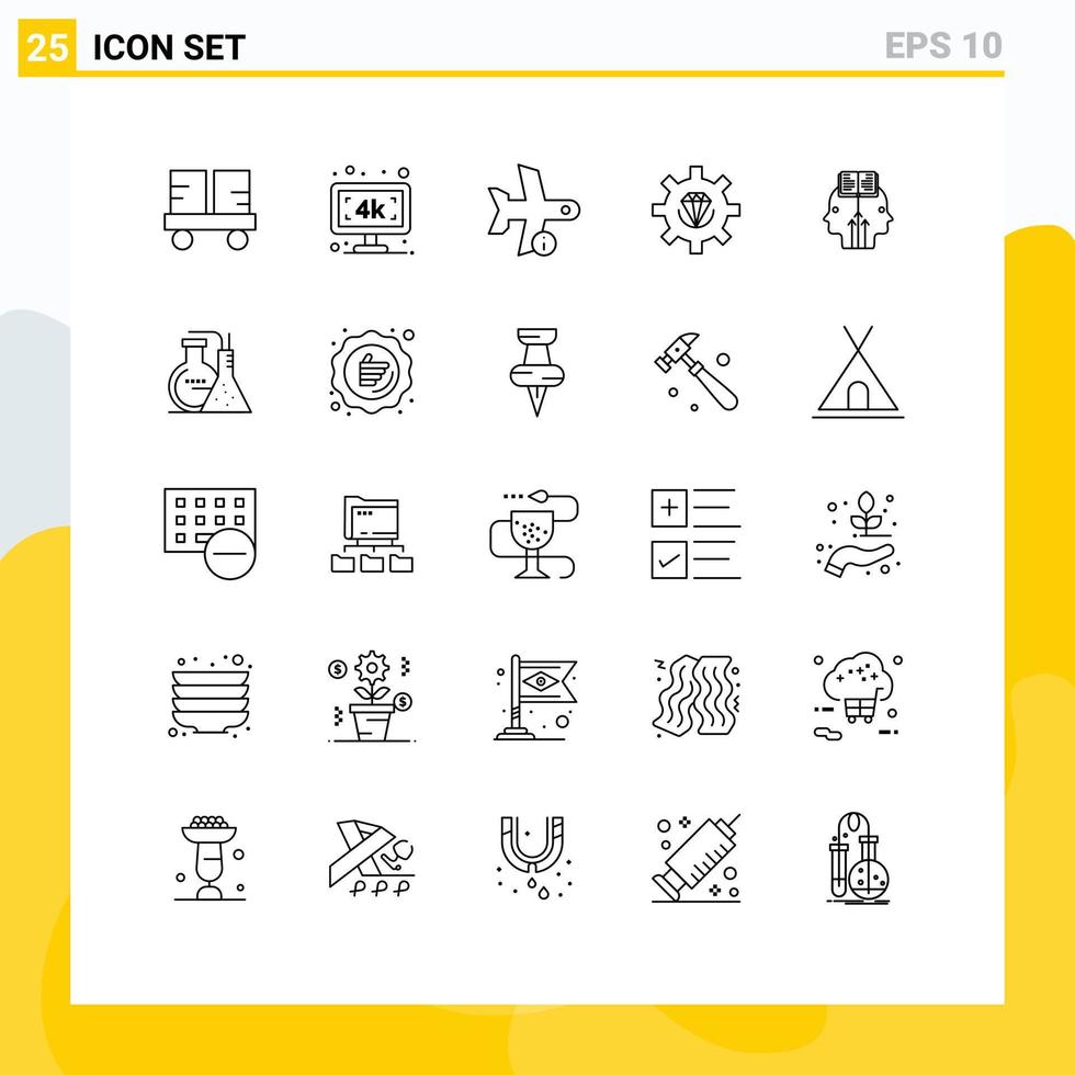 25 User Interface Line Pack of modern Signs and Symbols of process develop tv coding transport Editable Vector Design Elements