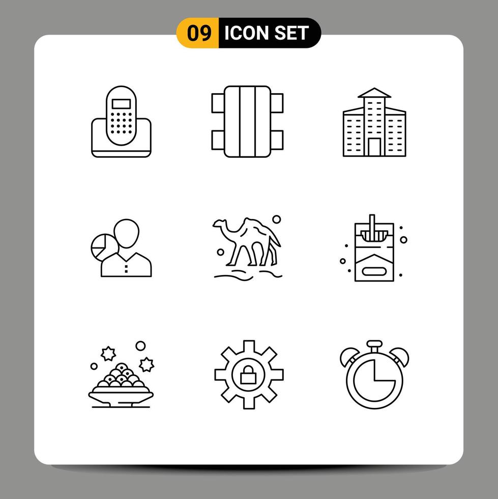 Universal Icon Symbols Group of 9 Modern Outlines of person employee sport data graph Editable Vector Design Elements