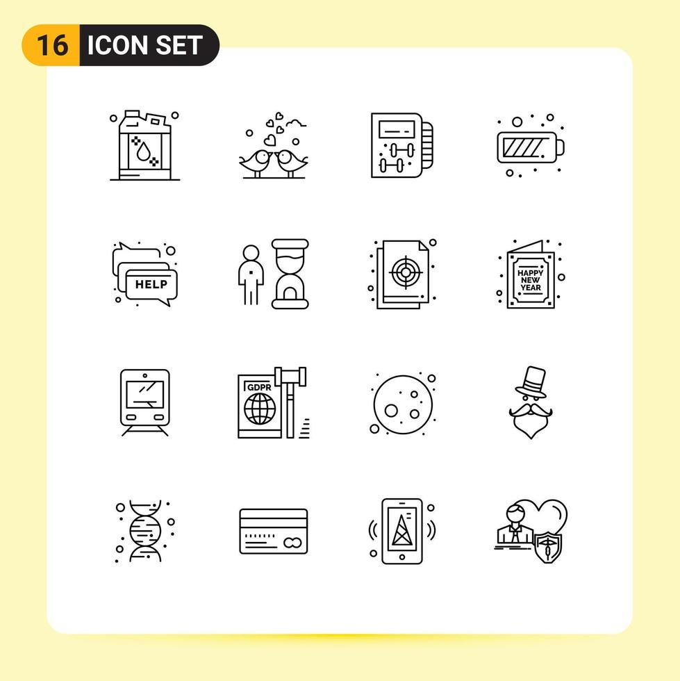 Modern Set of 16 Outlines and symbols such as chat mobile wedding charging planning Editable Vector Design Elements