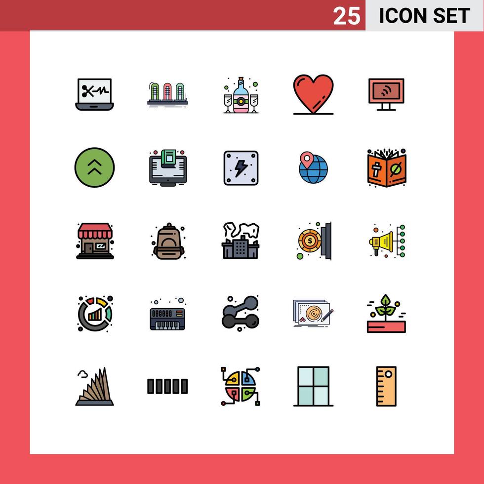 Pictogram Set of 25 Simple Filled line Flat Colors of service computer bottle love heart Editable Vector Design Elements