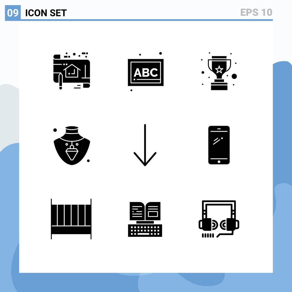conjunto de 9 iconos modernos de la interfaz de usuario signos de símbolos para la recompensa de la joyería de la escuela de oro elementos de diseño vectorial editables vector