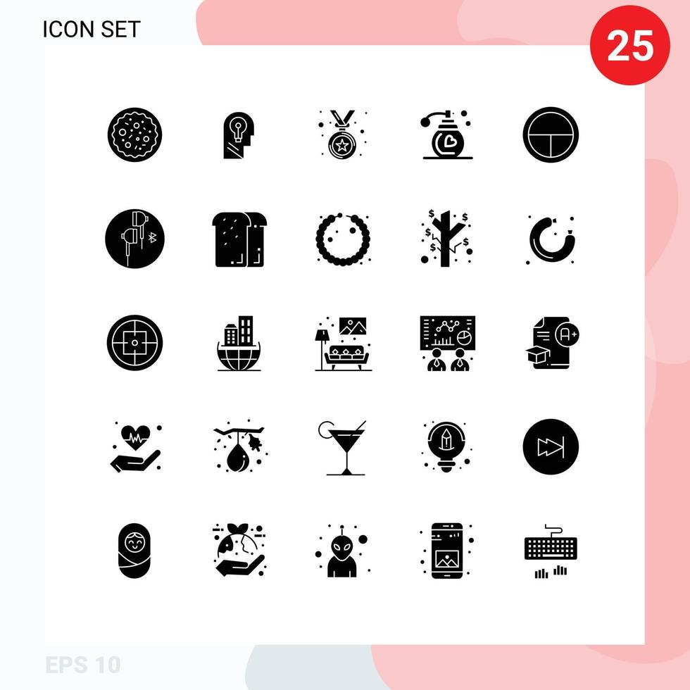 Solid Glyph Pack of 25 Universal Symbols of military army think makeup perfume Editable Vector Design Elements