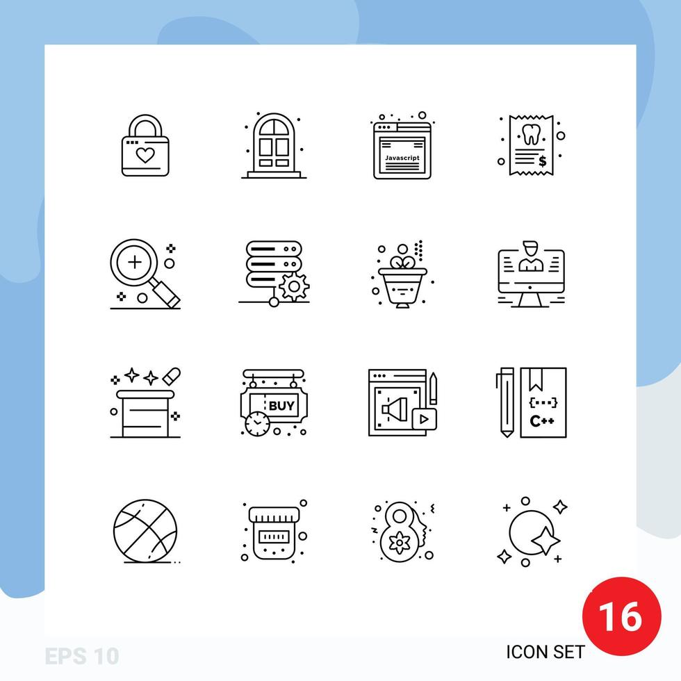 User Interface Pack of 16 Basic Outlines of find tooth design report dentist Editable Vector Design Elements