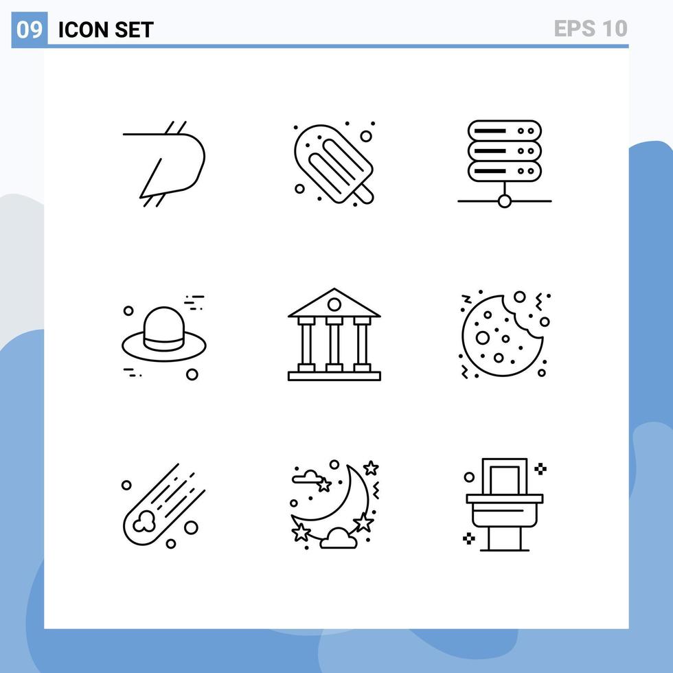 Modern Set of 9 Outlines Pictograph of finance and business columns database banking cap Editable Vector Design Elements