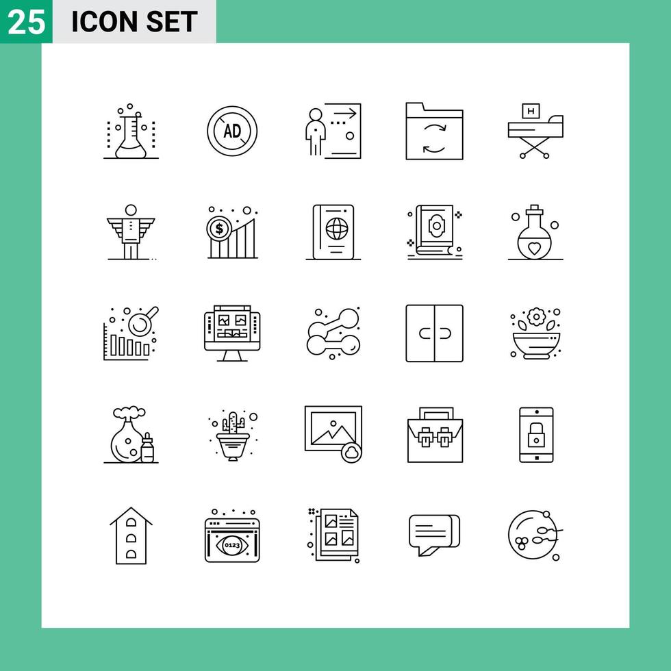 25 User Interface Line Pack of modern Signs and Symbols of bed data digital backup job Editable Vector Design Elements