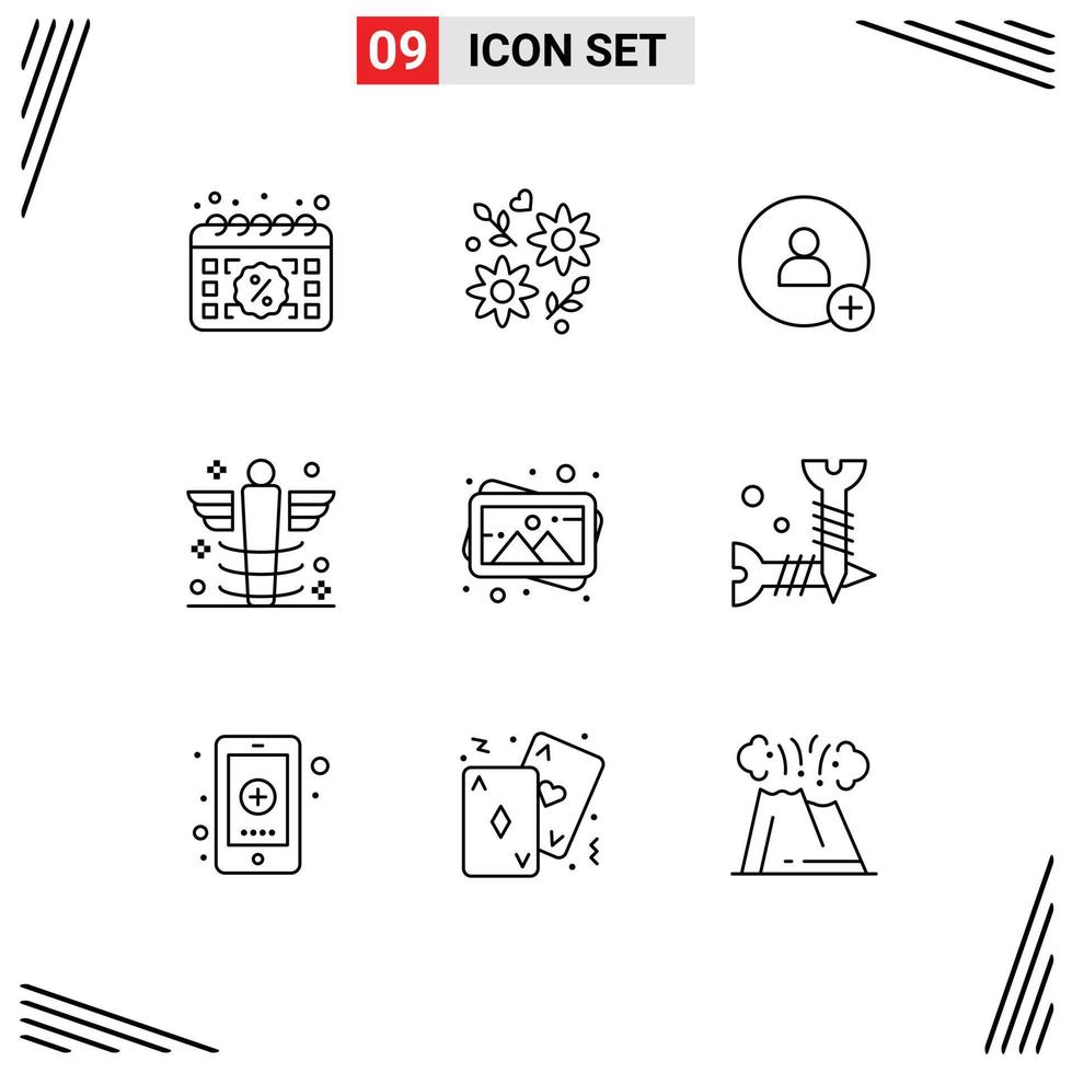 Outline Pack of 9 Universal Symbols of art medical wedding hospital care Editable Vector Design Elements