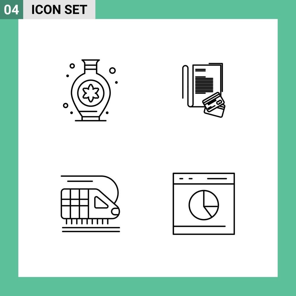 4 User Interface Line Pack of modern Signs and Symbols of vase transportation note credit diagram Editable Vector Design Elements