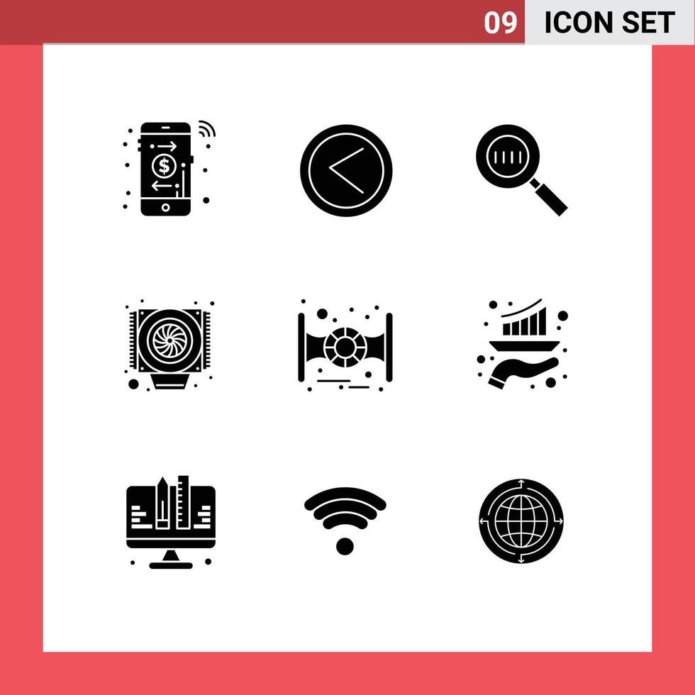 User Interface Pack of 9 Basic Solid Glyphs of bar spaceship code search space cooler Editable Vector Design Elements