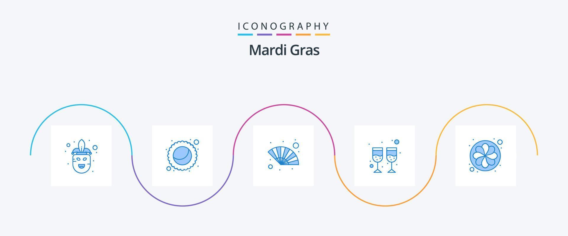 paquete de iconos mardi gras blue 5 que incluye girasol. naturaleza. ventilador de mano. flor. vidrio vector