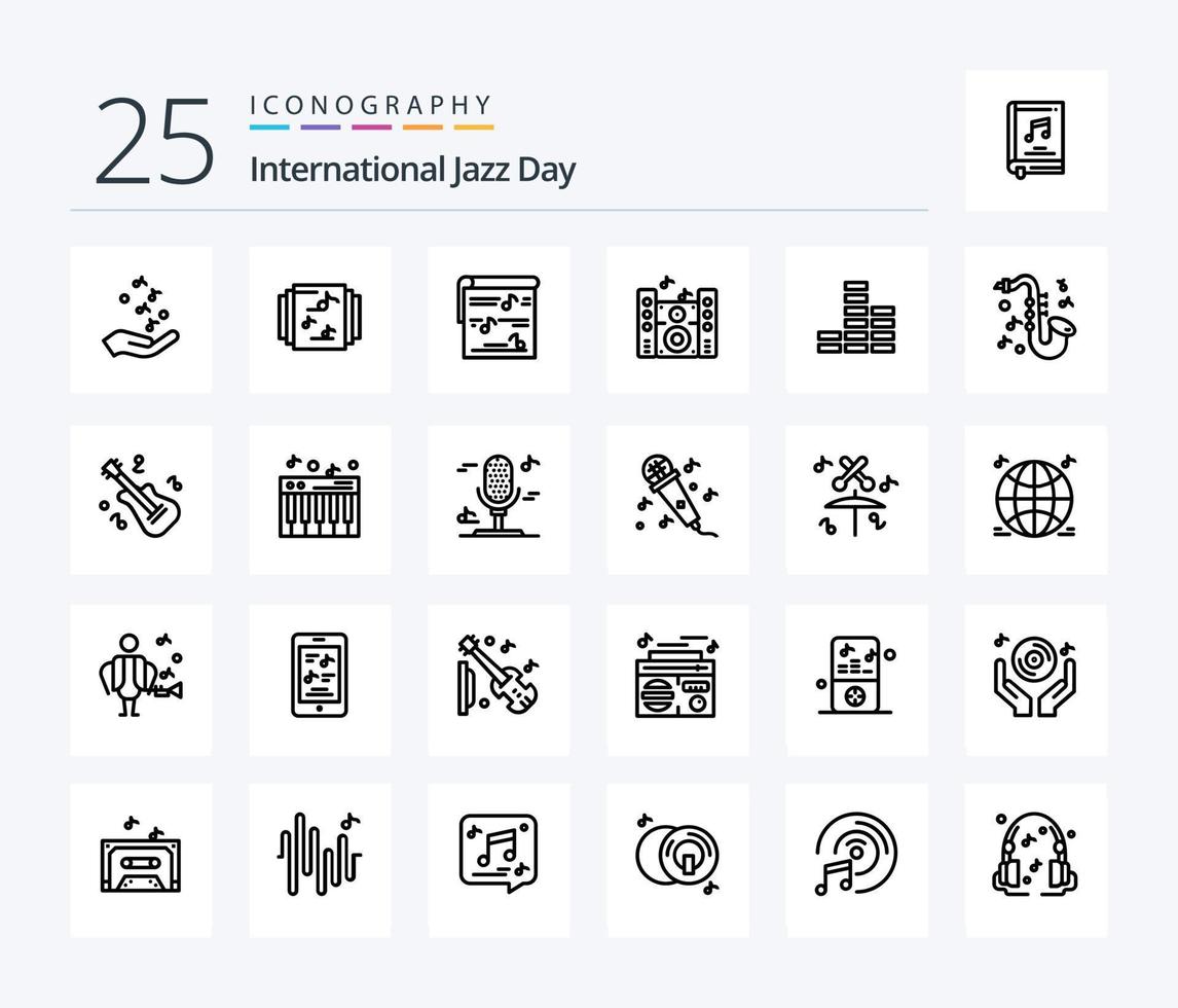 International Jazz Day 25 Line icon pack including music . video. library . photo . multimedia vector