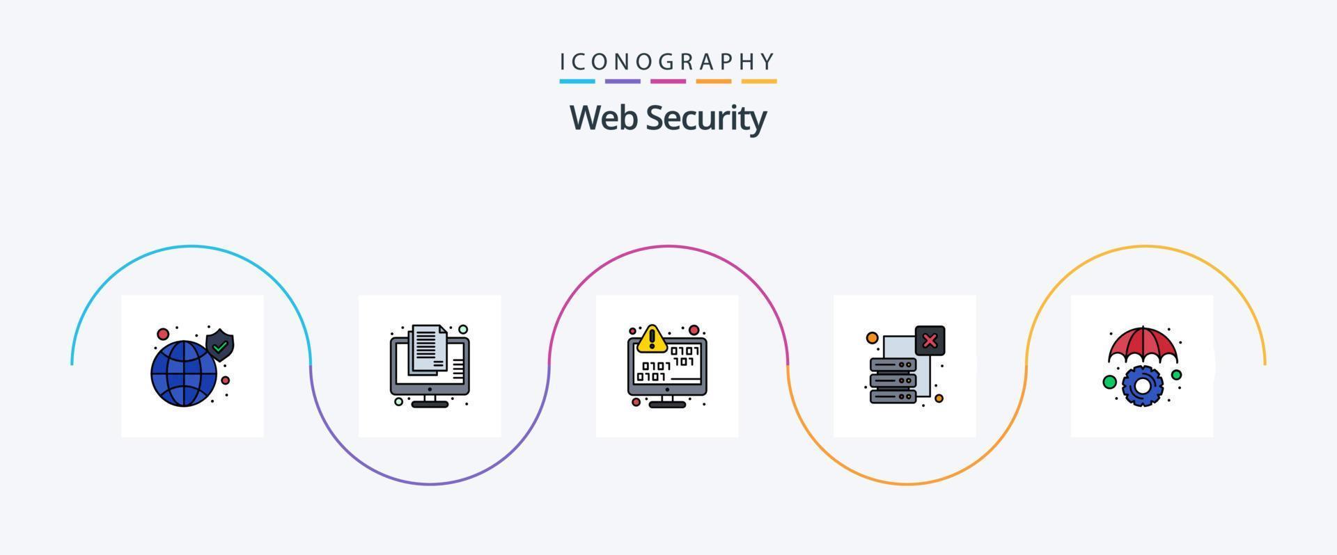 Web Security Line Filled Flat 5 Icon Pack Including network. data. information. error. encoding vector