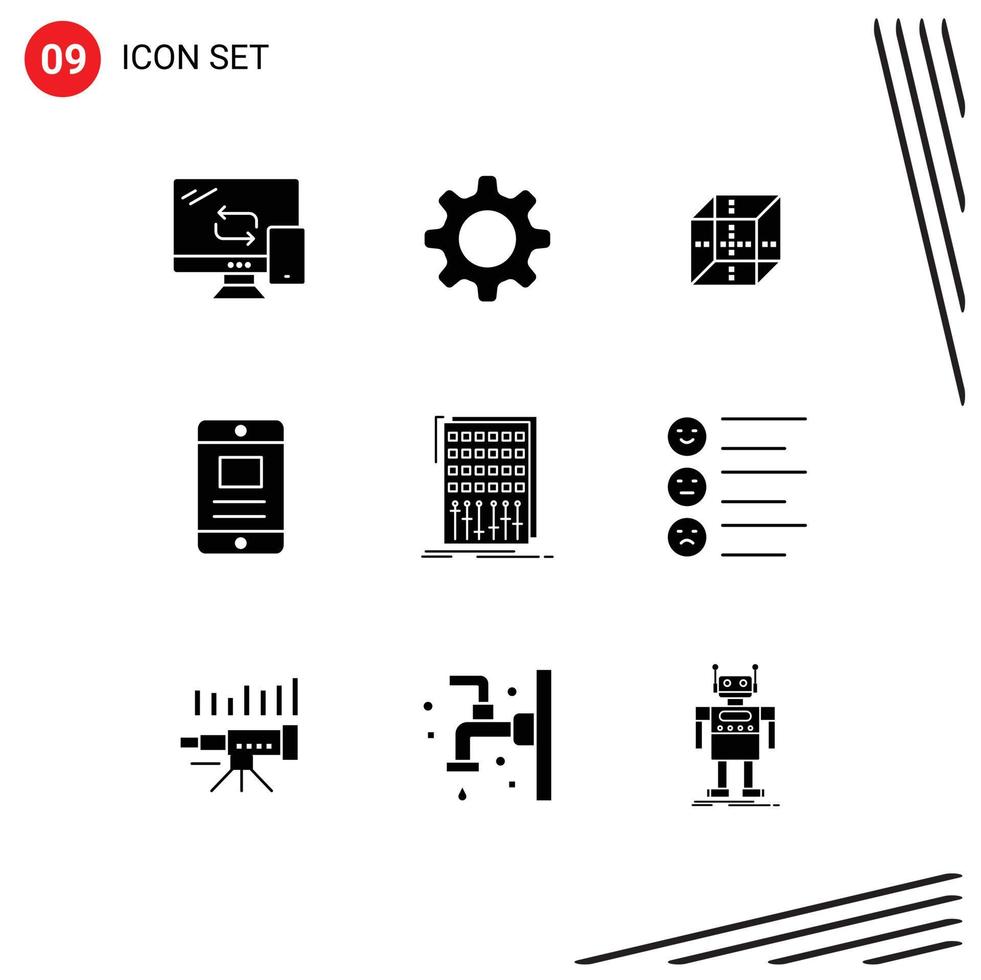 Modern Set of 9 Solid Glyphs and symbols such as mix audio delivrey business text Editable Vector Design Elements