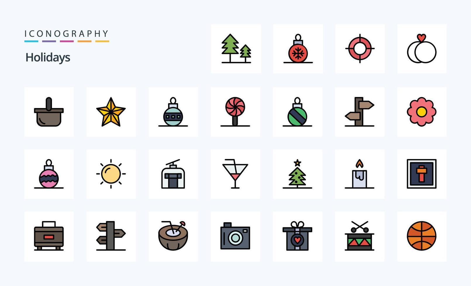 25 Holidays Line Filled Style icon pack vector