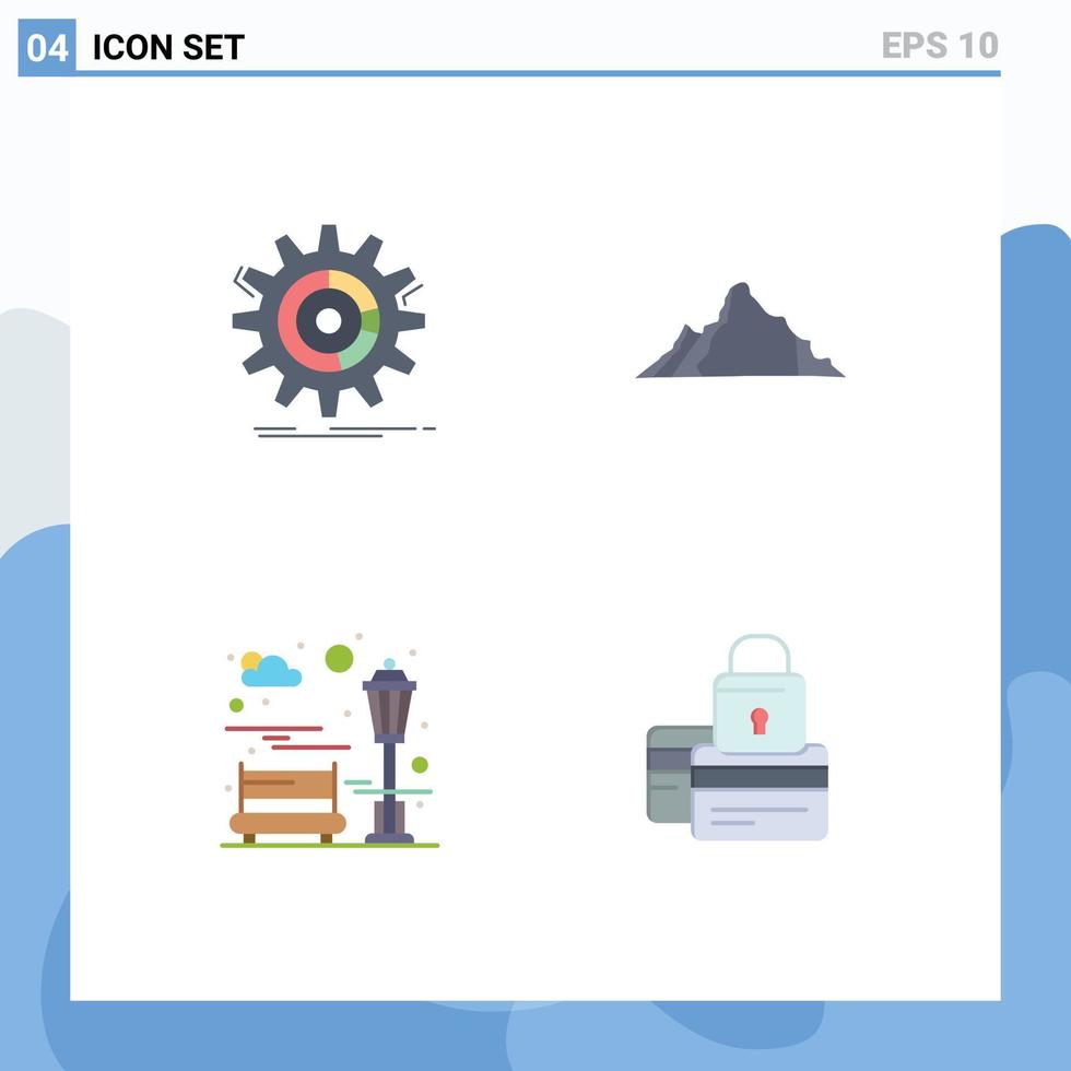 Mobile Interface Flat Icon Set of 4 Pictograms of setting scene process landscape city Editable Vector Design Elements