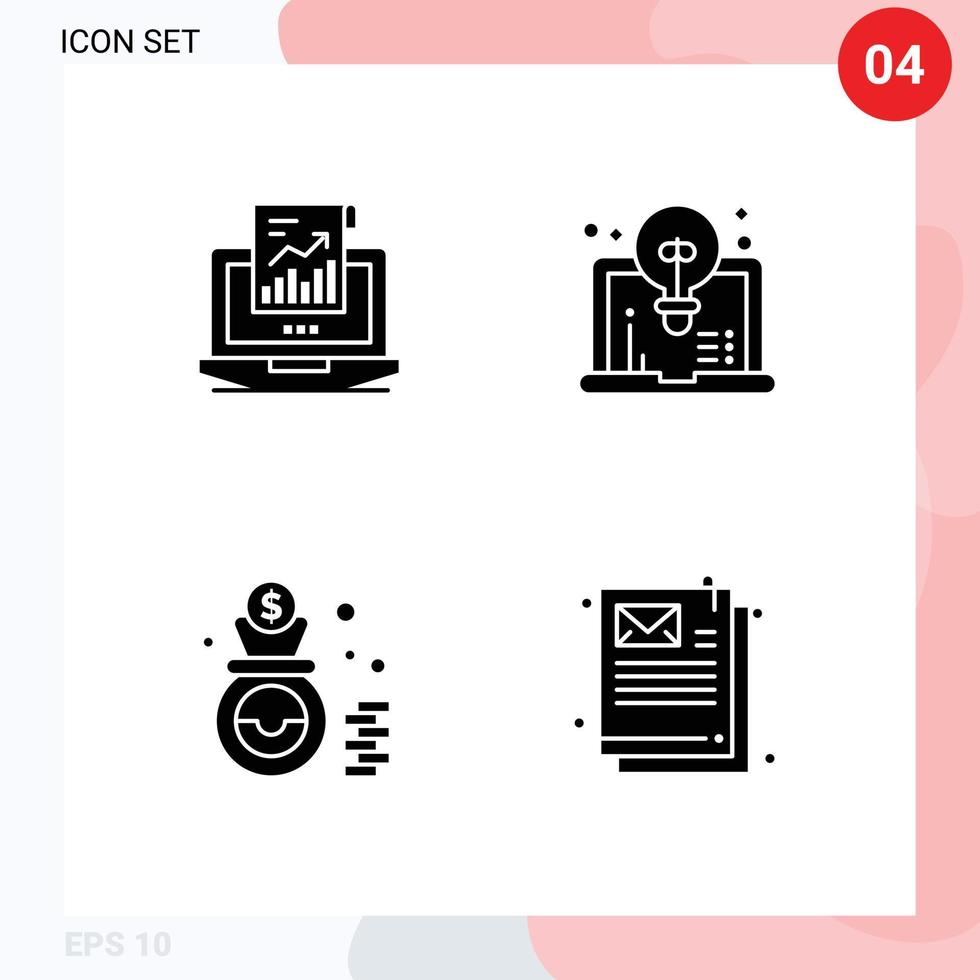 4 Creative Icons Modern Signs and Symbols of analytics bag laptop computer money Editable Vector Design Elements