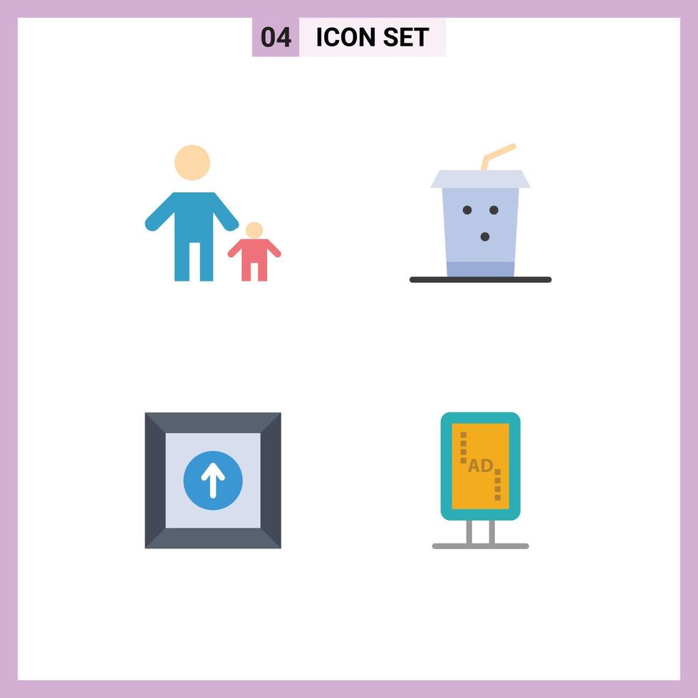 paquete de 4 signos y símbolos de iconos planos modernos para medios de impresión web, como elementos de diseño de vectores editables de la tabla de bebidas del padre del producto infantil
