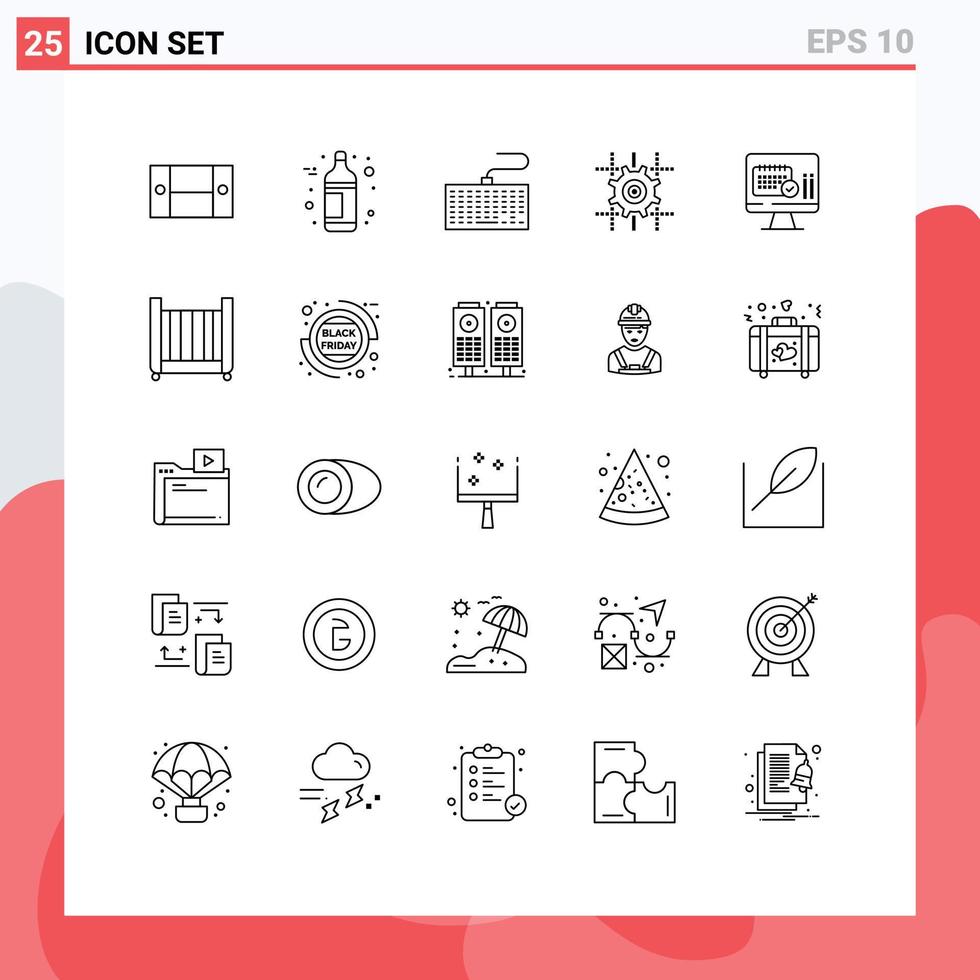 25 Thematic Vector Lines and Editable Symbols of date medical keyboard line gear Editable Vector Design Elements