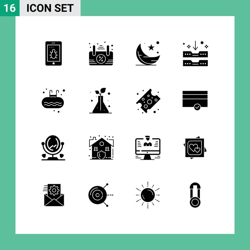 Group of 16 Modern Solid Glyphs Set for pool gym star office archive drawer Editable Vector Design Elements