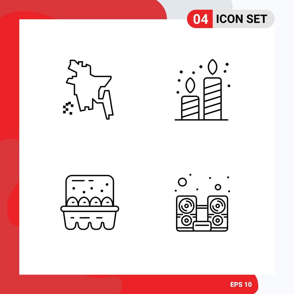 Modern Set of 4 Filledline Flat Colors Pictograph of bangladesh eggs birthday party computer Editable Vector Design Elements