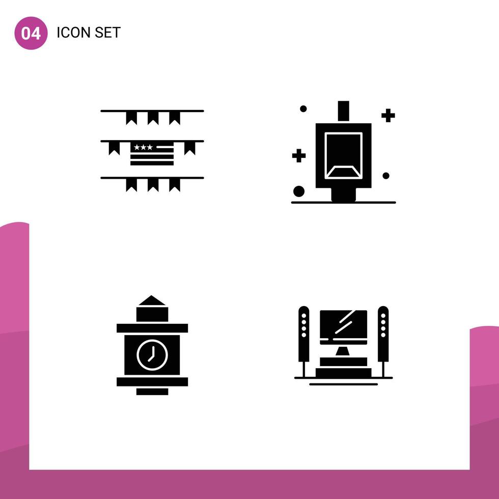 conjunto de 4 glifos sólidos vectoriales en la cuadrícula para elementos de diseño vectorial editables del servidor del tren del urinario de la computadora vector