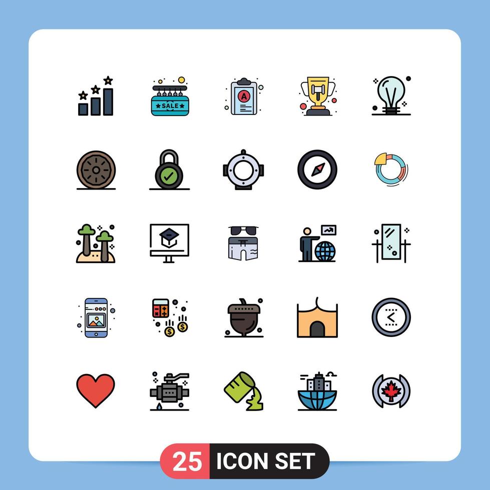 Universal Icon Symbols Group of 25 Modern Filled line Flat Colors of creativity bulb file court auction reward Editable Vector Design Elements