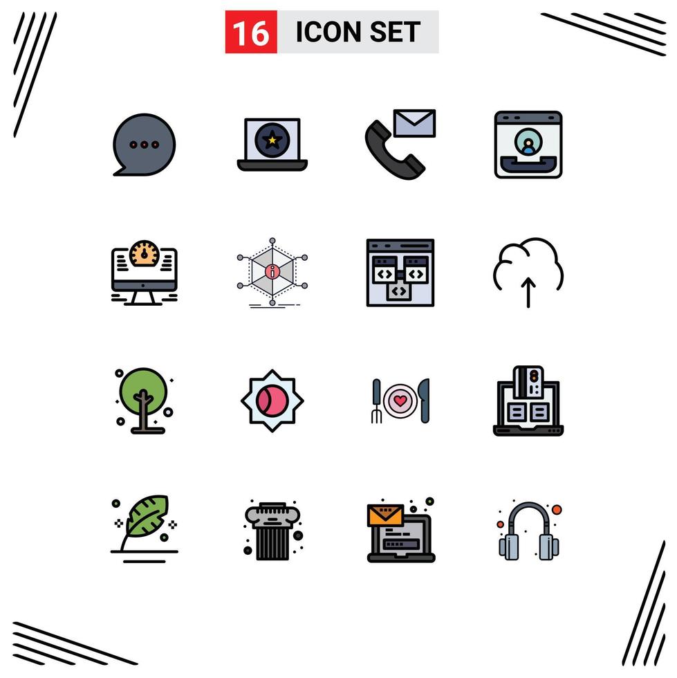 Modern Set of 16 Flat Color Filled Lines Pictograph of computer contact contact communication call Editable Creative Vector Design Elements
