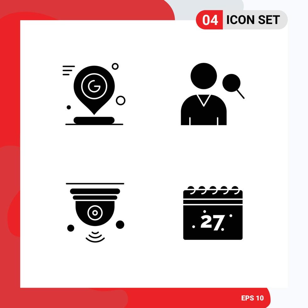 conjunto de pictogramas de 4 glifos sólidos simples de búsqueda de ubicación de Internet de google elementos de diseño vectorial editables iot vector