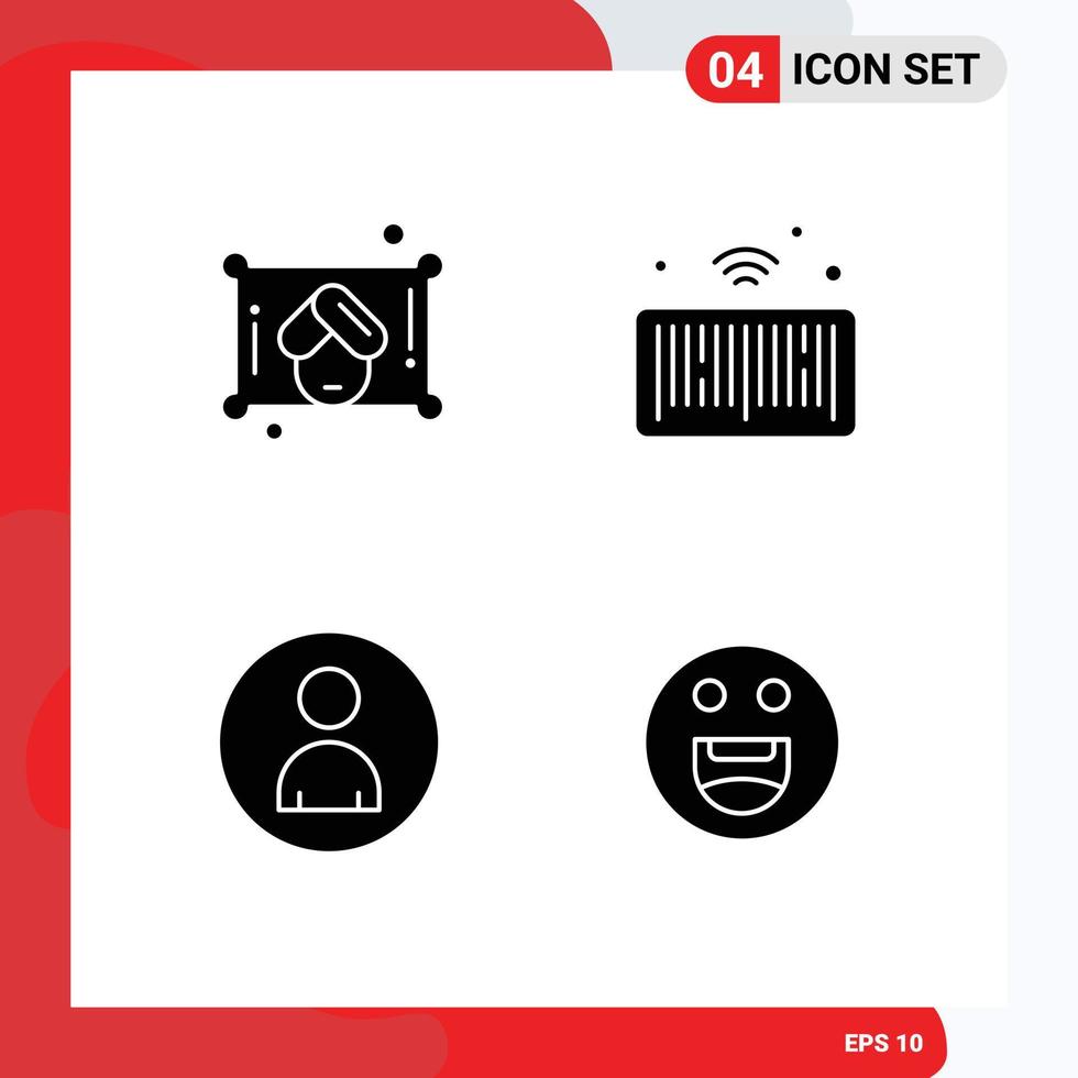 Solid Glyph Pack of 4 Universal Symbols of woman people barcode things emojis Editable Vector Design Elements