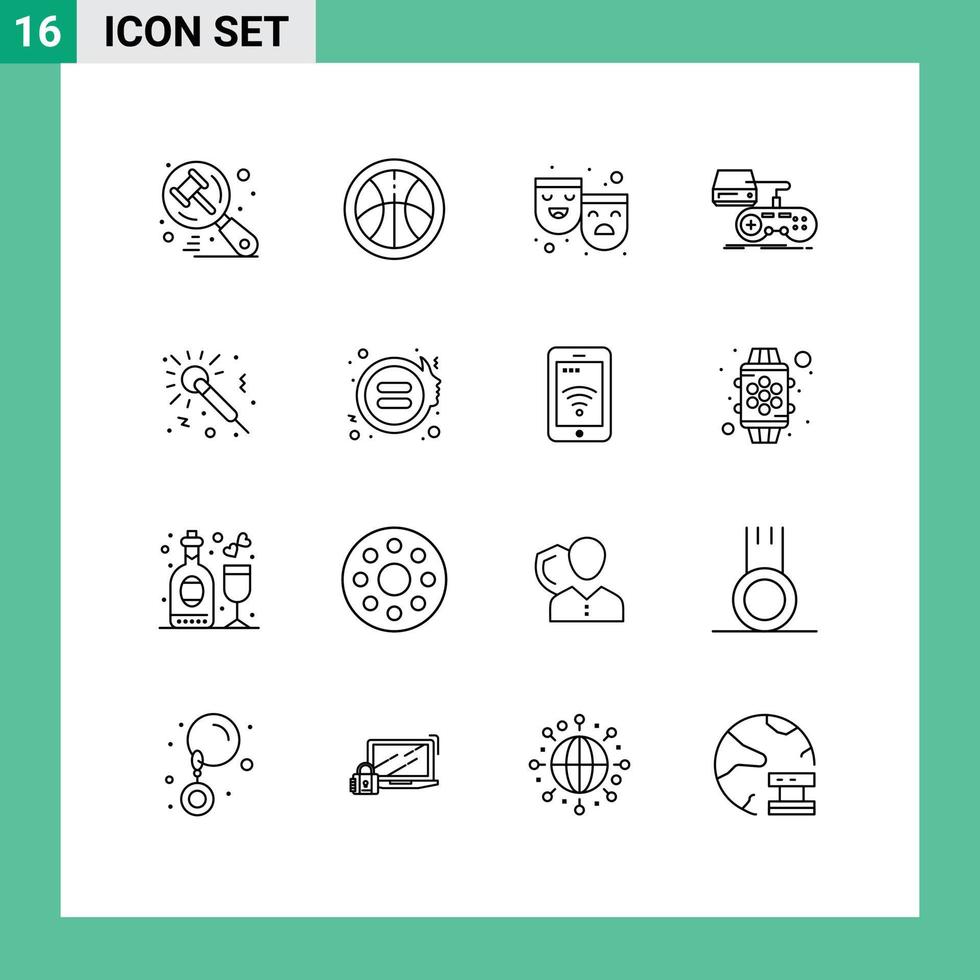 16 Outline concept for Websites Mobile and Apps music play roles playstation game Editable Vector Design Elements