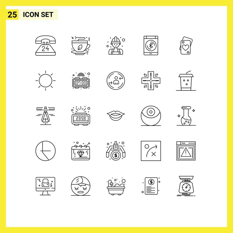 25 User Interface Line Pack of modern Signs and Symbols of card data food connect worker Editable Vector Design Elements