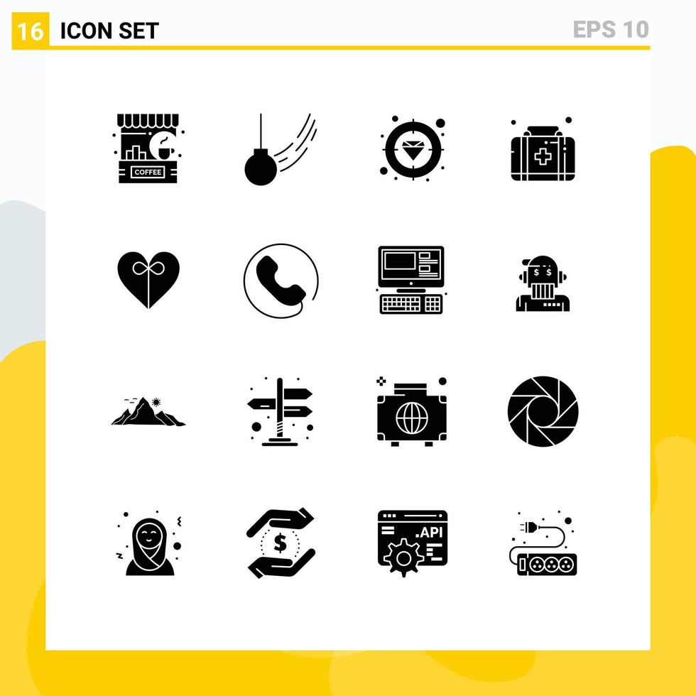 16 Creative Icons Modern Signs and Symbols of heart kit ball first aid focus Editable Vector Design Elements
