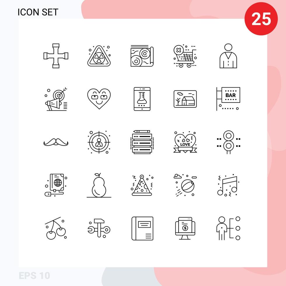 25 Thematic Vector Lines and Editable Symbols of people human book avatar ecommerce Editable Vector Design Elements
