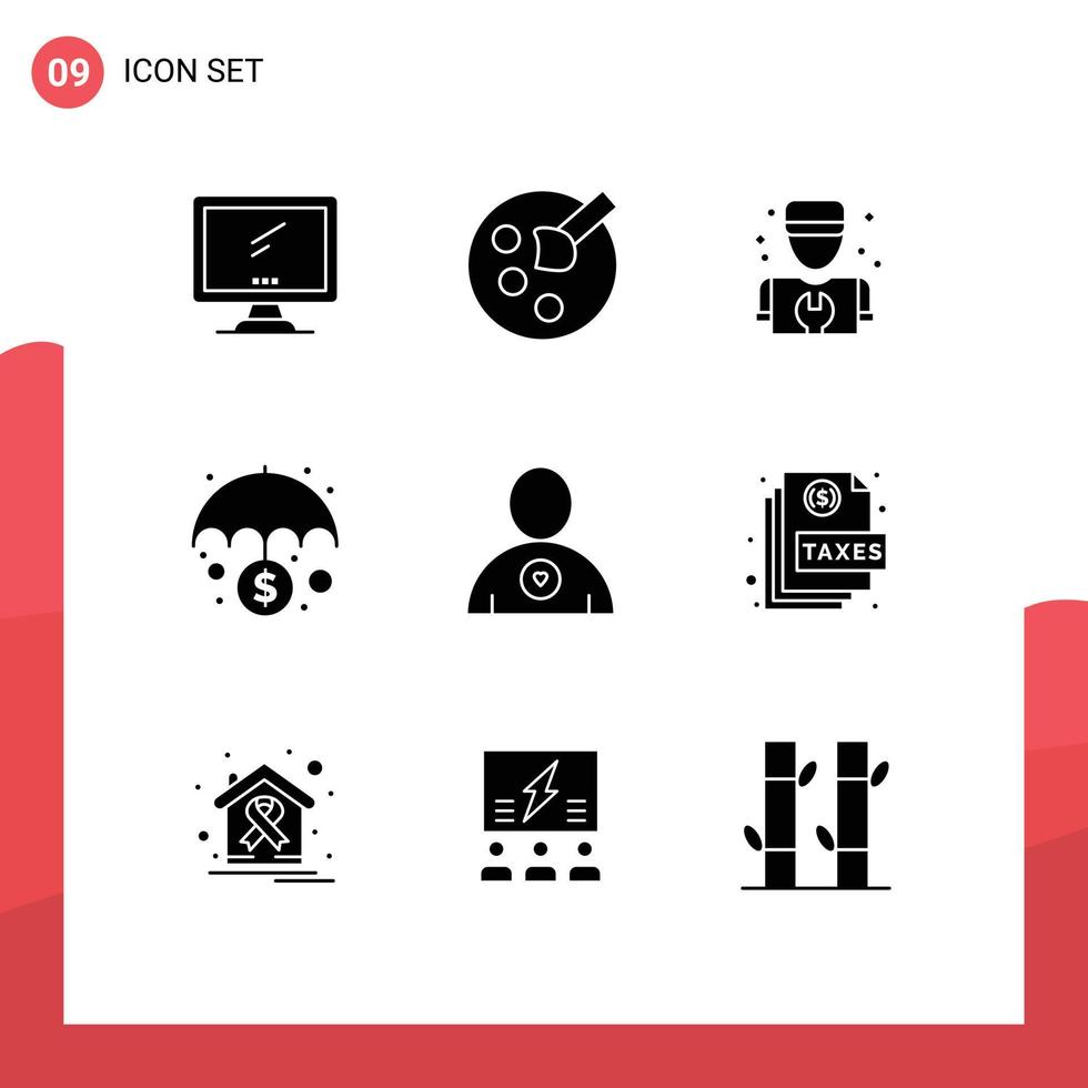 Universal Icon Symbols Group of 9 Modern Solid Glyphs of friend protection man money banking Editable Vector Design Elements