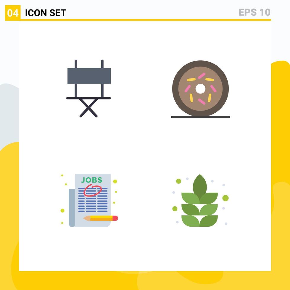 Modern Set of 4 Flat Icons and symbols such as chair news paper folding chair sweet lotus Editable Vector Design Elements