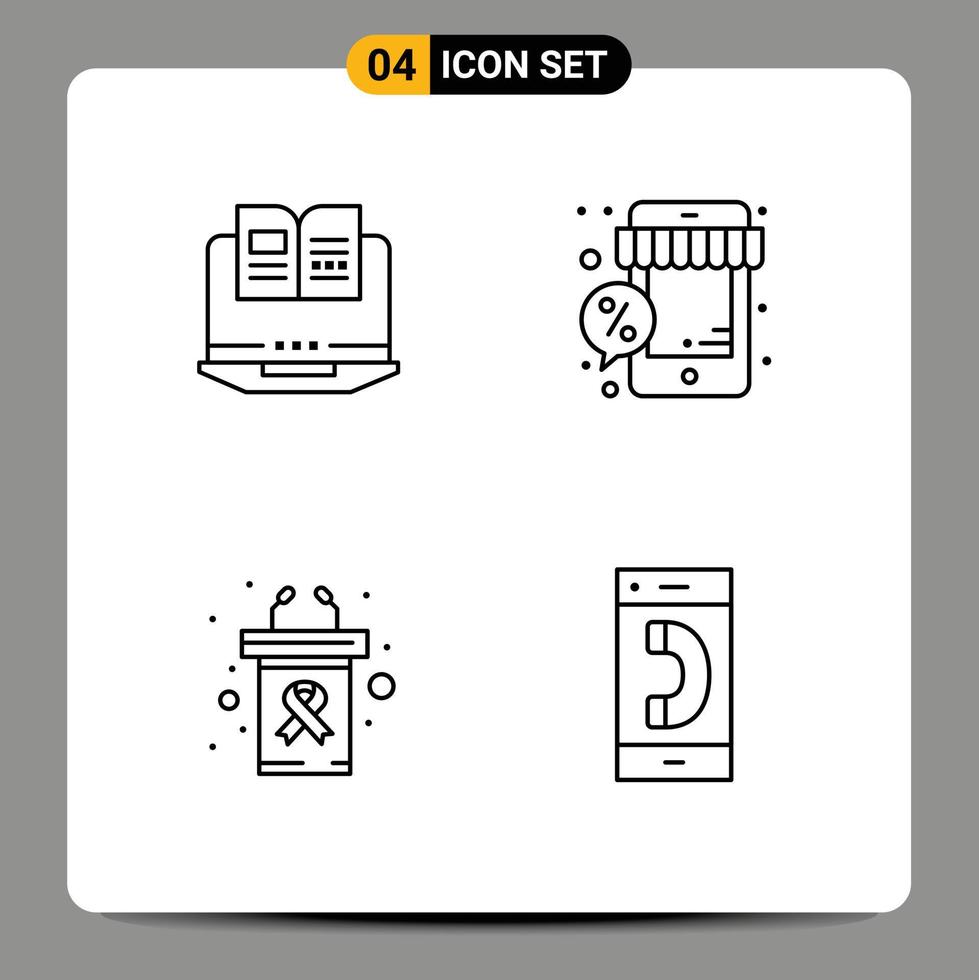 Stock Vector Icon Pack of 4 Line Signs and Symbols for laptop podium hardware sale rostrum Editable Vector Design Elements