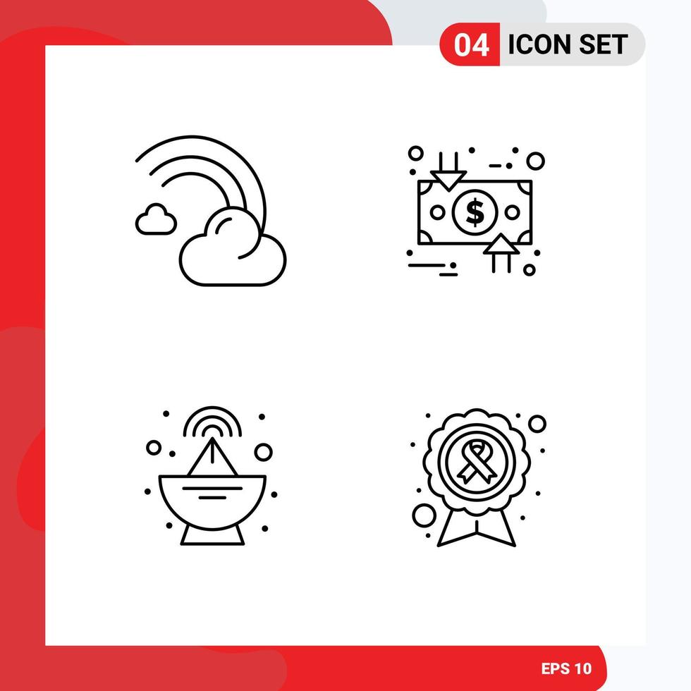 Group of 4 Filledline Flat Colors Signs and Symbols for cloud down line circulation radar Editable Vector Design Elements