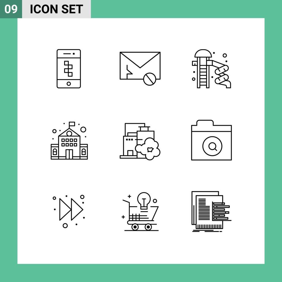 9 Universal Outlines Set for Web and Mobile Applications industry school spam education park Editable Vector Design Elements