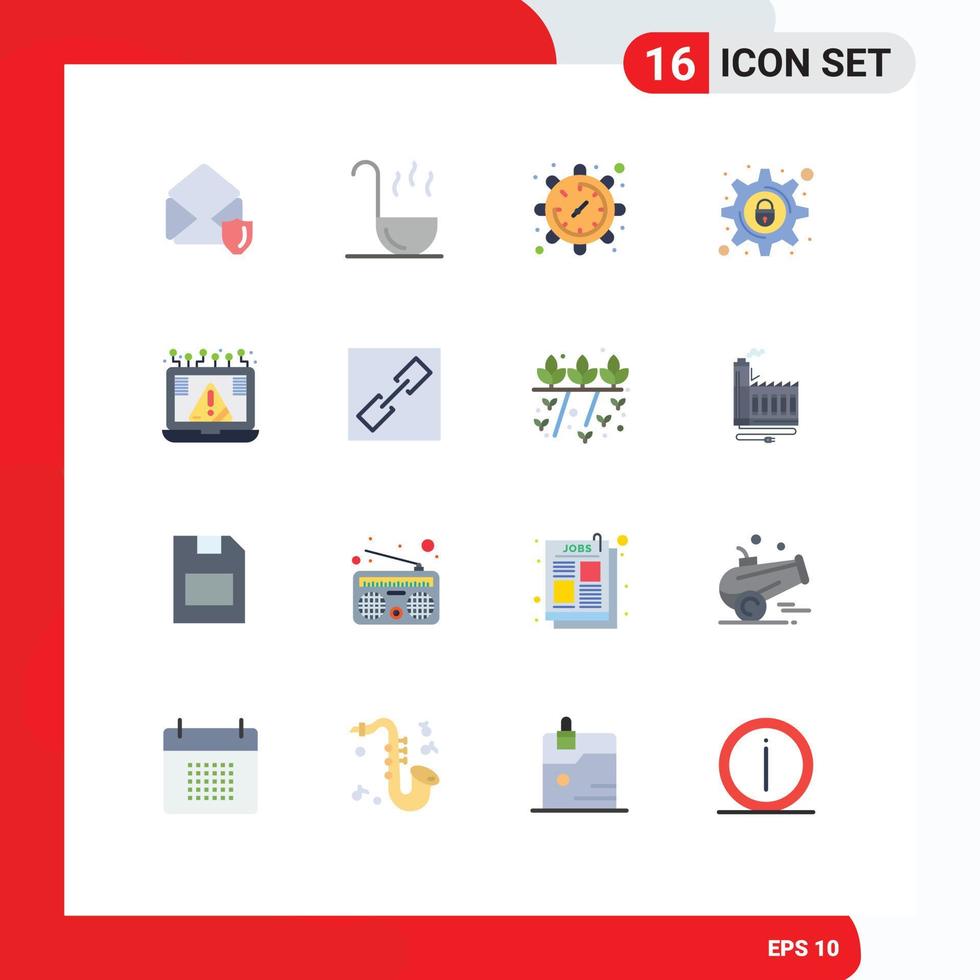 Pack of 16 Modern Flat Colors Signs and Symbols for Web Print Media such as cyber connection setting setting lock Editable Pack of Creative Vector Design Elements