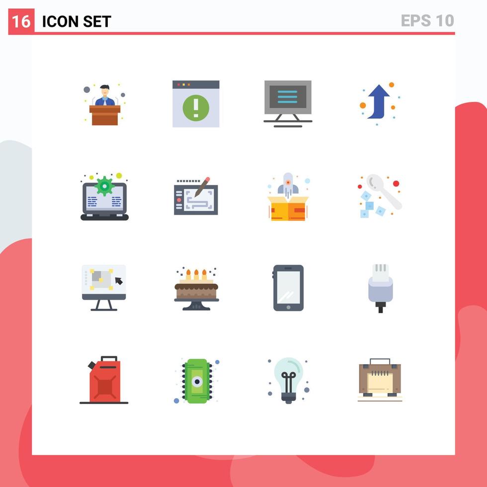 16 Thematic Vector Flat Colors and Editable Symbols of support laptop monitor gear forward Editable Pack of Creative Vector Design Elements