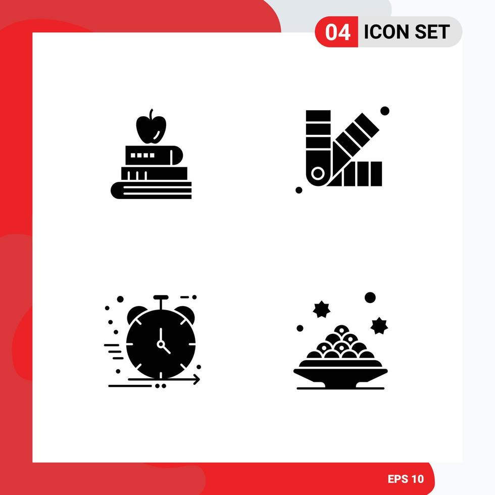 Set of 4 Vector Solid Glyphs on Grid for book agile education art development Editable Vector Design Elements