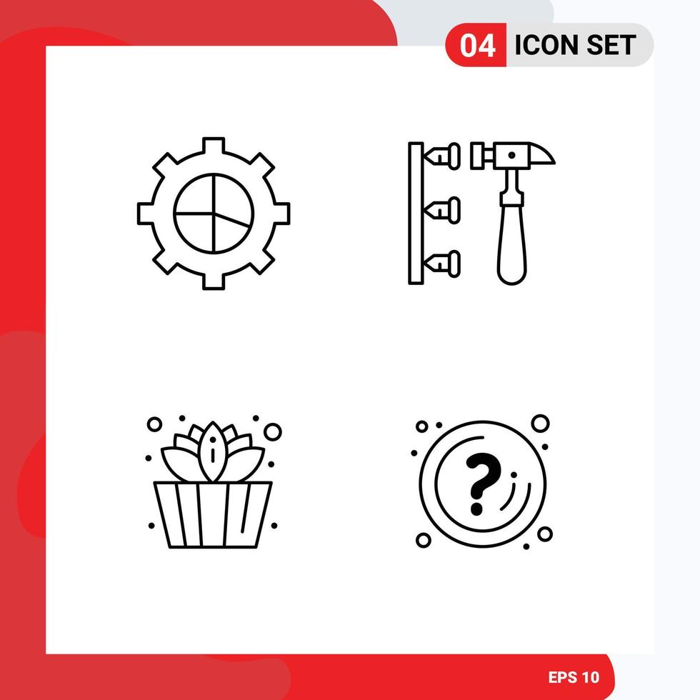 Set of 4 Commercial Filledline Flat Colors pack for business lotus screw inefficient mark Editable Vector Design Elements