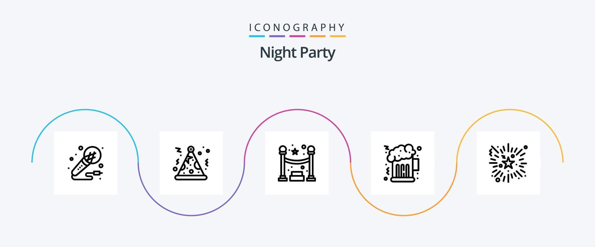 Night Party Line 5 Icon Pack Including night party. firework. queue. event. night vector