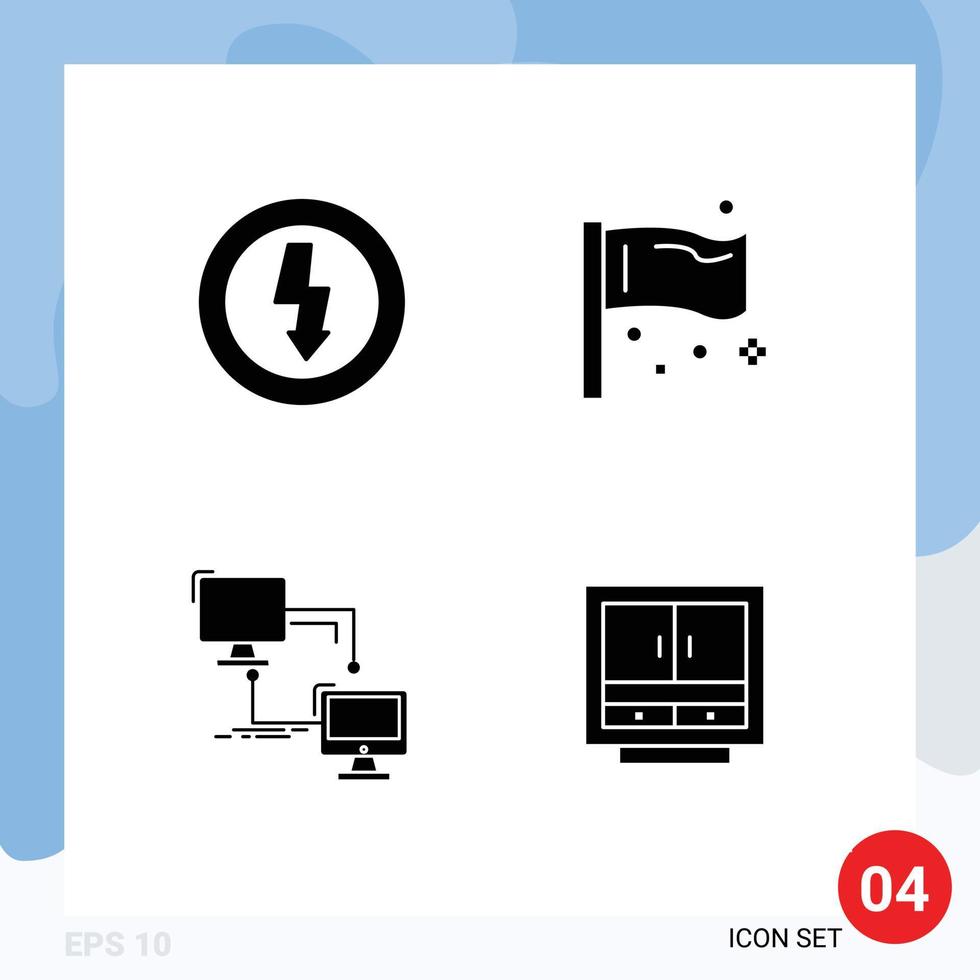 Group of 4 Solid Glyphs Signs and Symbols for charge local power flags connection Editable Vector Design Elements