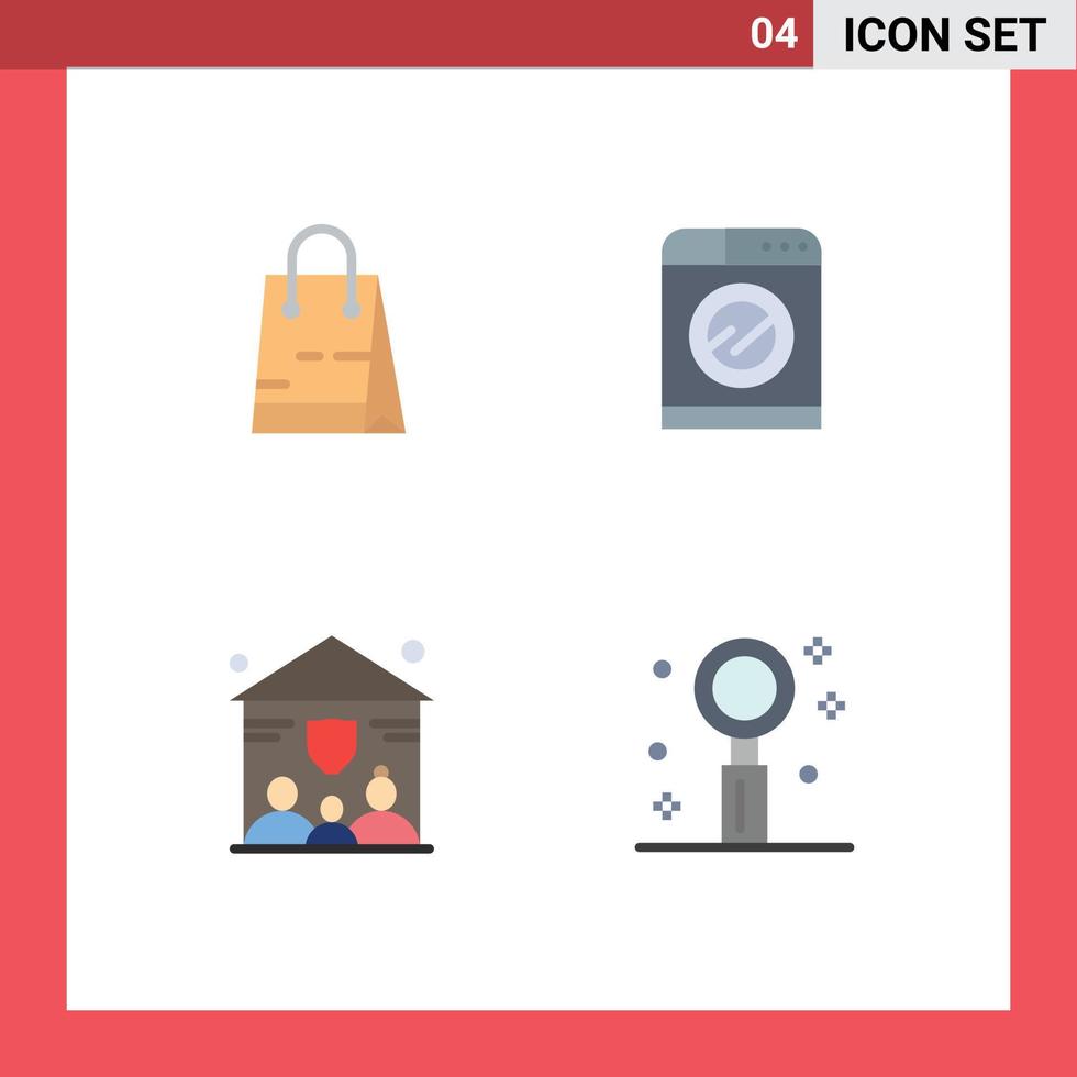 paquete de línea de vector editable de 4 iconos planos simples de celebración de lavado de tienda de seguros de bolsa elementos de diseño de vector editable