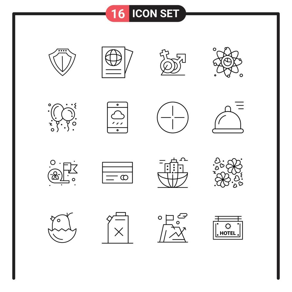 paquete de iconos de vector de stock de 16 signos y símbolos de línea para elementos de diseño de vector editables de átomo de gráfico de mujeres de enlace de globo