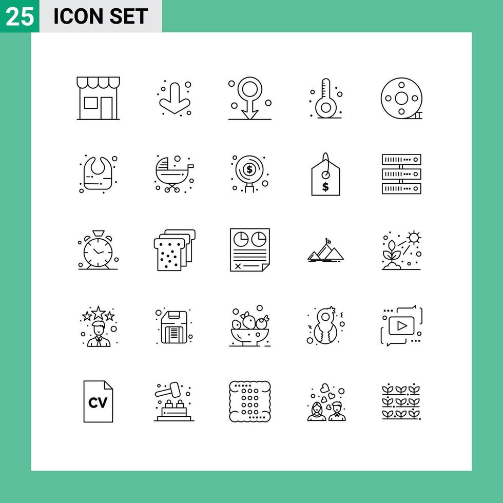 25 Creative Icons Modern Signs and Symbols of cinematography vacation biology thermometer beach Editable Vector Design Elements