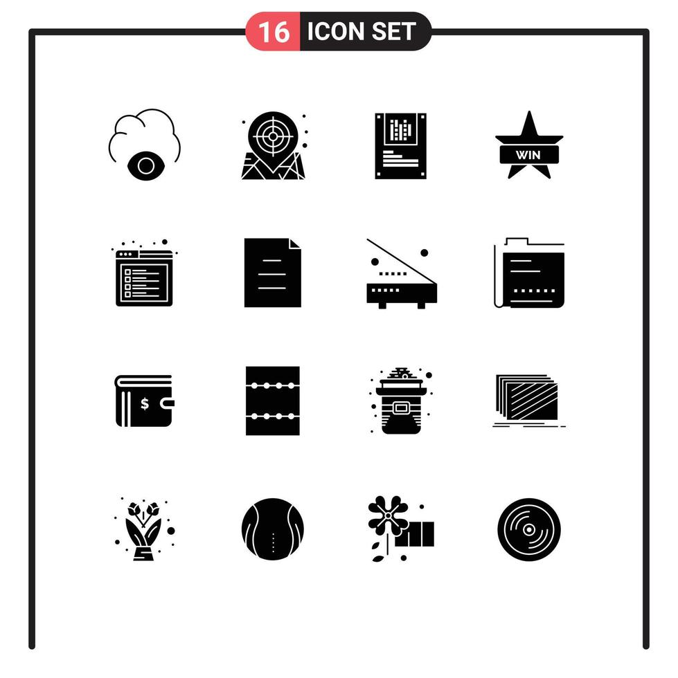 Group of 16 Modern Solid Glyphs Set for tab browser graphy win badges Editable Vector Design Elements