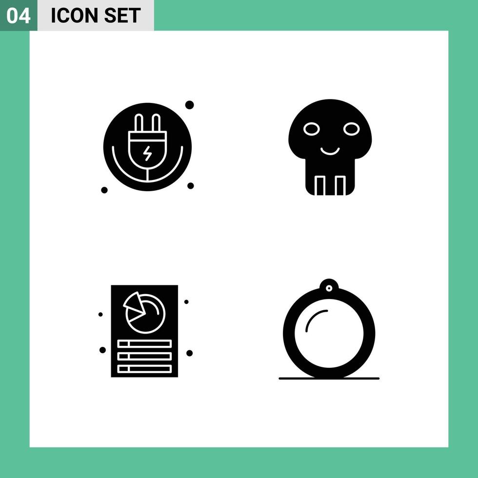 User Interface Pack of 4 Basic Solid Glyphs of plug analysis iot danger document Editable Vector Design Elements